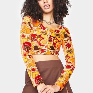 NGOrder x Dolls Kill Urban Outfitters Top Size 10 Velour Heart Groovy 70s Style